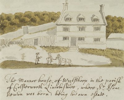William Stukeley’s drawing of the house Newton was born in 
                                    Credit: The Library of the Royal Society, London
                            